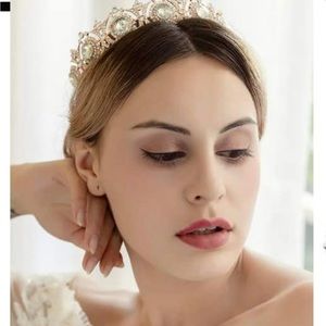 Tiara and rose gold earrings